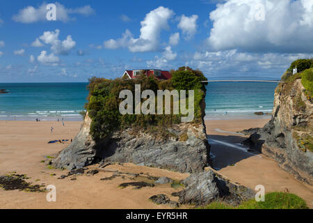 L'île sur la plage de Towan, Newquay, Cornwall, Angleterre Banque D'Images