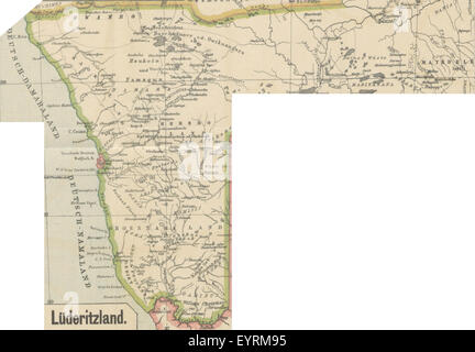 Cette carte, extraite de la page 111 de 'Deutschlands Kolonien Kurze Beschreibung', représente les colonies allemandes pendant la période coloniale, montrant les frontières territoriales et les possessions coloniales. Banque D'Images