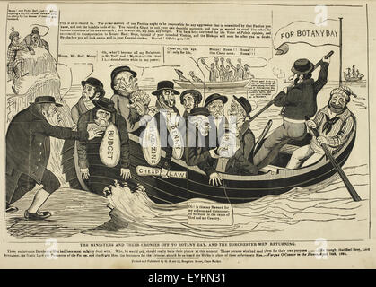 Le drame politique. [Une série de caricatures.] - Légende : ''Les ministres et leurs amis à Botany Bay, et le retour des hommes Dorcester'. Les politiciens en larmes sur un bateau, aller à la rive ; Dorchester libre sur un autre bateau syndicalistes, obtenir le drame politique [une série de caricatures] - ''La légende Banque D'Images