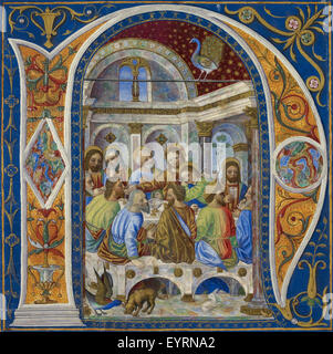 Une illustration intitulée 'initial n', représentant une scène de 'la Cène', montrant Christ et ses disciples dans un moment de signification biblique, communément représenté dans Christian multiplié Banque D'Images