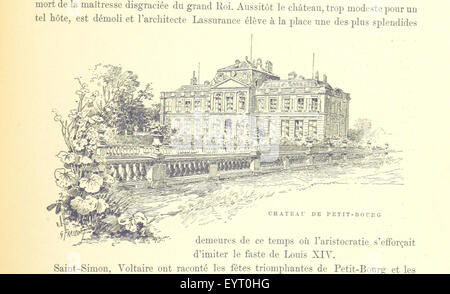 Une illustration tirée de 'les environs de Paris', montrant des dessins naturels de G. Fraipont accompagnés d'une carte. L'image représente le paysage et les lieux clés autour de Paris au XIXe siècle. Banque D'Images