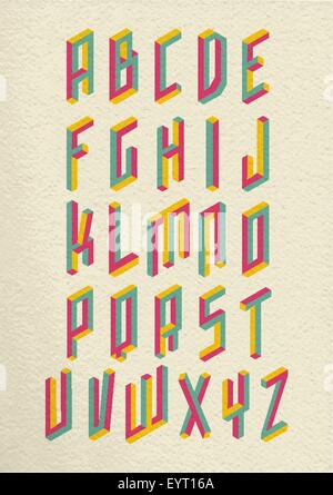 3D isométrique rétro coloré impossibles type police set whit vintage papier fond illustration. Fichier vectoriel EPS10. Illustration de Vecteur