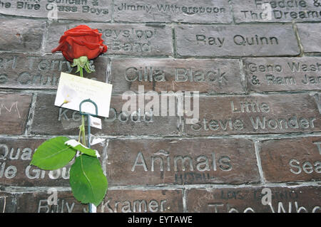 Liverpool, Royaume-Uni. 06Th Aug 2015. Fans ont rendu hommage à Cilla Black,le lundi 3 août à Liverpool avec des fleurs et des messages à l'extérieur de la Cavern Club où elle a travaillé dans les années 60. Une rose rouge a été placé sur le mur de la caverne de la renommée par la brique avec son nom. Credit : Pak Hung Chan/Alamy Live News Banque D'Images