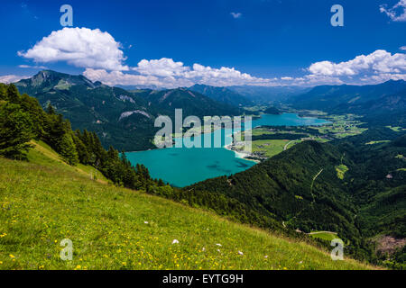 L'Autriche Salzburger Land (ferderal, état de l'Autriche), Salzkammergut (resort), le lac Wolfgangsee, Sankt Gilgen, lac Wolfgangsee avec Schafberg (montagne), vue d'Elferstein (montagne) Banque D'Images