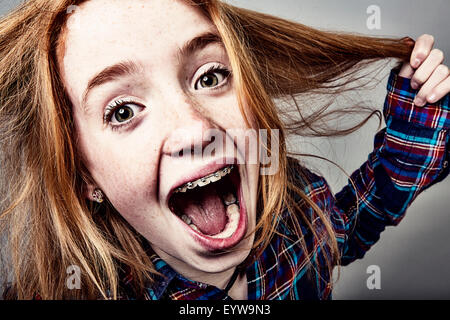 Naughty crier fille rousse, portrait Banque D'Images