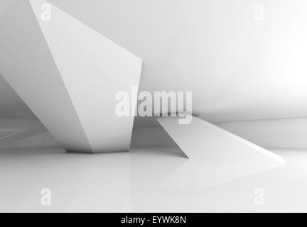 Résumé de l'intérieur chambre blanche vide avec colonnes inclinées et des ombres douces, rendu 3d illustration Banque D'Images