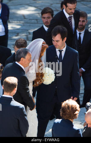 Porto, Portugal. 09Th Aug 2015. Jorge Mendes da Foz Mariage à l'arrivée de l'église de la Mariée Crédit : Rui Oliveira / Global Images/Atlantico Press/Alamy Live News Banque D'Images