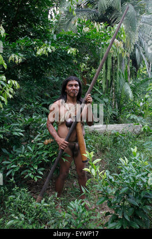 Les Huaorani au Parc National Yasuní, Amazon, Equateur, Amérique du Sud Banque D'Images