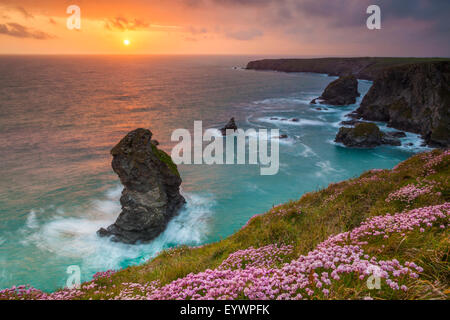 Bedruthan steps, Newquay, Cornwall, Angleterre, Royaume-Uni, Europe Banque D'Images