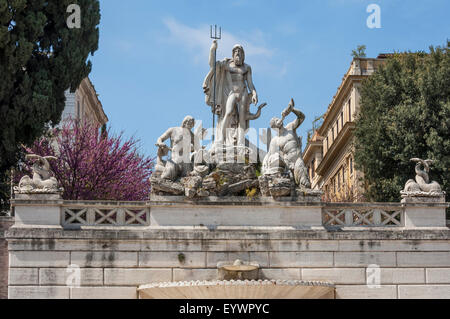 Fontaine de Neptune de la Piazza del Popolo, Rome, Latium, Italie, Europe Banque D'Images