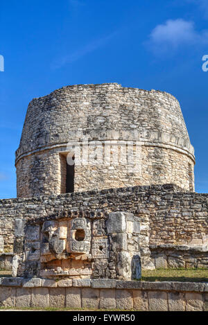 Templo Redondo (temple circulaire), Mayapan, site archéologique maya, Yucatan, Mexique, Amérique du Nord Banque D'Images