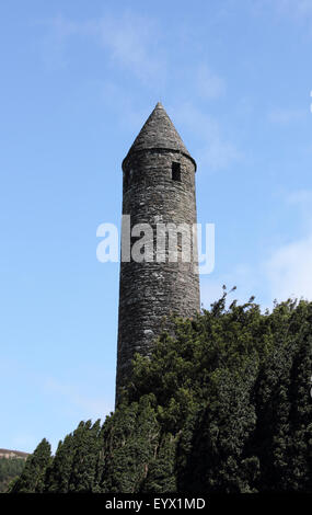 Tour Ronde, Glendalough, comté de Wicklow, en Irlande. Banque D'Images