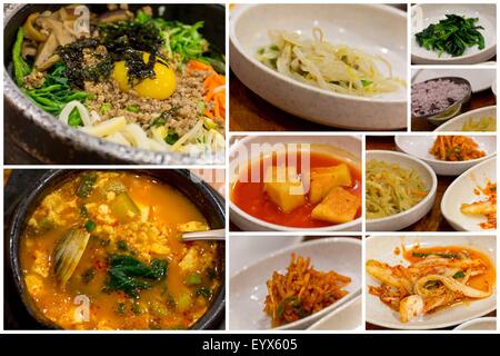 Variété de plats coréens populaires dans l'alimentation de l'imagerie collage Banque D'Images