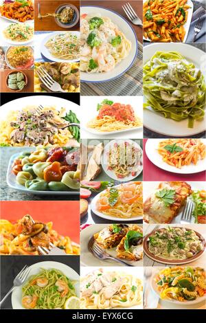 Pâtes plats populaires italiens dans l'alimentation de l'imagerie collage Banque D'Images