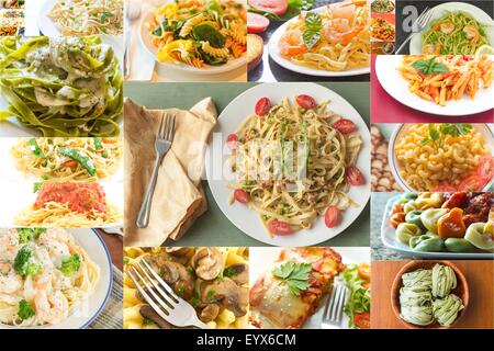 Pâtes plats populaires italiens dans l'alimentation de l'imagerie collage Banque D'Images