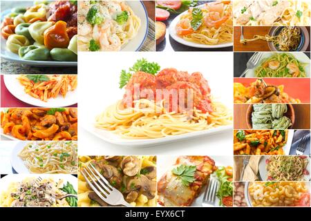 Pâtes plats populaires italiens dans l'alimentation de l'imagerie collage Banque D'Images
