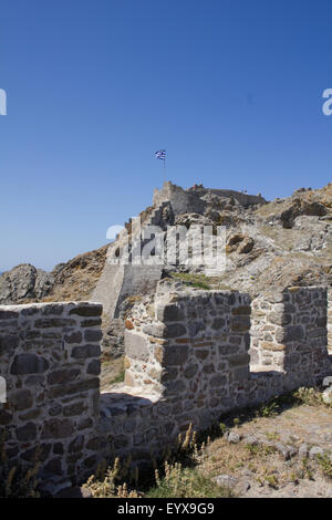 Myrinas intérieur crenelations' château byzantin de l'architecture. Lemnos limnos ou île. Grèce Banque D'Images