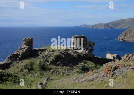 Ancien château stonewall qui reste sur le côté ouest de la castle of Myrina. Lemnos limnos island, Grèce ou Banque D'Images