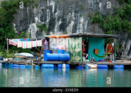 Des maisons flottantes, village de pêcheurs de Vung Vieng, Ha Long Bay, Secteur de Bai Tu Long, près de Ha Long, Vietnam Banque D'Images