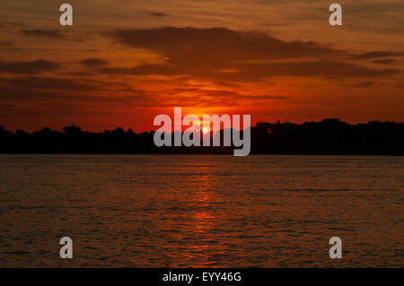 Coucher de soleil sur Cuiaba River, Pantanal, Brésil Banque D'Images