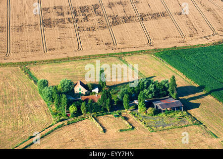 Ferme abandonnée de paysage sur le terrain, la Belgique, la Flandre Banque D'Images