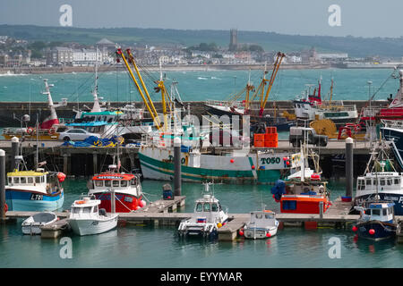 Les bateaux de pêche amarrés au port de Newlyn, Cornwall, England, UK Banque D'Images