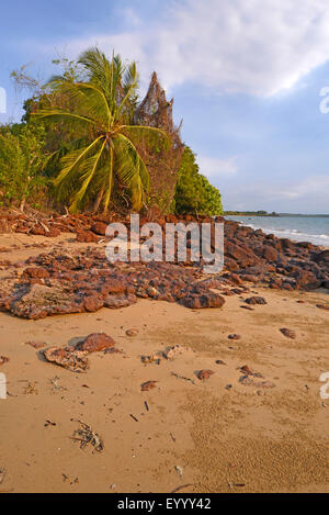 Plage avec des roches de lave sur l'île Nosy Faly, Madagascar, Nosy Faly, Isla Faly Banque D'Images