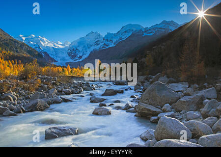 Piz Palue, 3905 m, le Piz Bernina, 4049 m, le Piz,3751 Morteratsch m, Suisse, Grisons, Oberengadin Banque D'Images