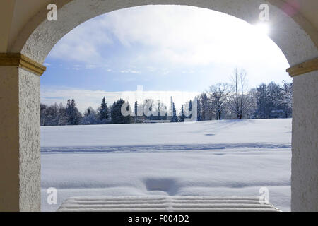 Jardin du Palais et château près de Hoehenried Bernried en hiver, Allemagne, Bavière, Oberbayern, Haute-Bavière Banque D'Images