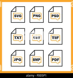 Ensemble d'icônes indiquant les formats numériques Illustration de Vecteur