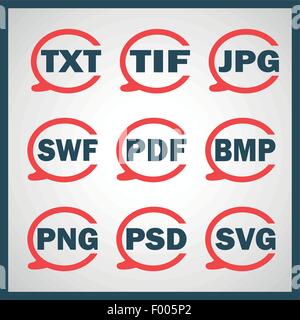 Ensemble d'icônes indiquant les formats numériques Illustration de Vecteur