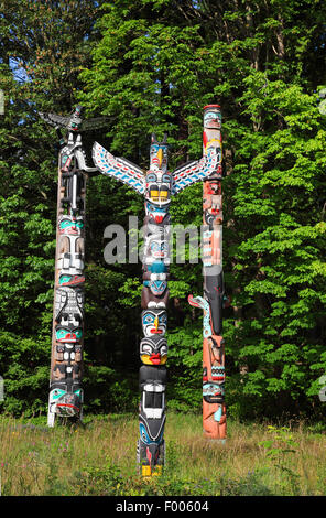 Mâts totémiques de la Stanley Park, Canada, Colombie-Britannique, Vancouver Banque D'Images