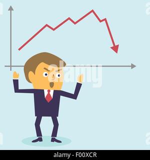 Crise Stock et cartoon businessman en panique. Vector illustration. Illustration de Vecteur