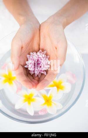 Pétales de fleur en bol en bois Banque D'Images