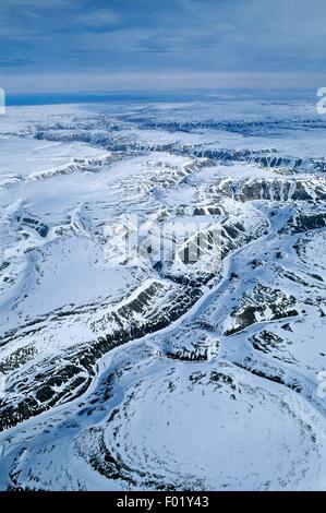 Vue aérienne de la presqu'île - l'île de Baffin, Nunavut, Territoire de l'archipel arctique canadien, Canada Banque D'Images