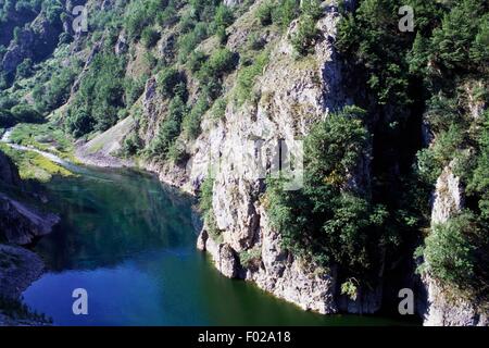 Les gorges sculptées dans les roches sédimentaires par le sagittaire, la réserve naturelle des gorges du Sagittaire, Abruzzo, Italie. Banque D'Images