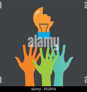 Les mains et l'ampoule. Vous pouvez chercher des idées. Vector imprimer Illustration de Vecteur
