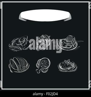 Menu de viande à la craie sur un tableau noir. Conception vectorielle Illustration de Vecteur