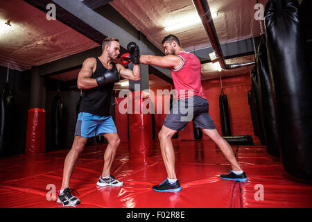 Deux hommes exerçant ensemble de boxe Banque D'Images