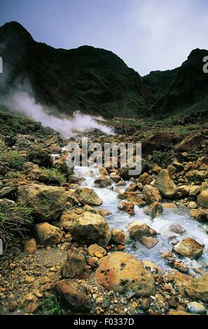 Dans les fumeroles volcaniques Vallée de la désolation, de la Dominique. Banque D'Images