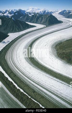 Au Canada, le Yukon, le parc national Kluane (Liste du patrimoine mondial de l'UNESCO, 1979). Glacier Kaskawulsh, vue aérienne Banque D'Images