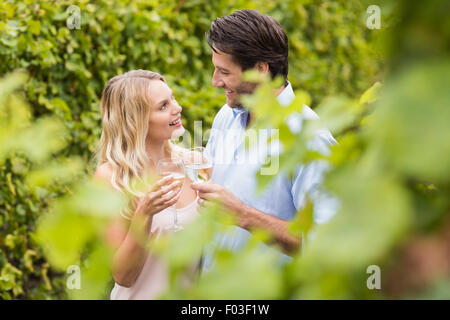 Young happy couple smiling at each other and toasting Banque D'Images
