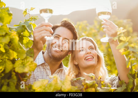 Young happy couple holding verres de vin Banque D'Images
