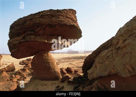Massif de l'Ennedi au Tchad - Environs de Guelta d'Archei. Des formations rocheuses en forme de champignon. Banque D'Images