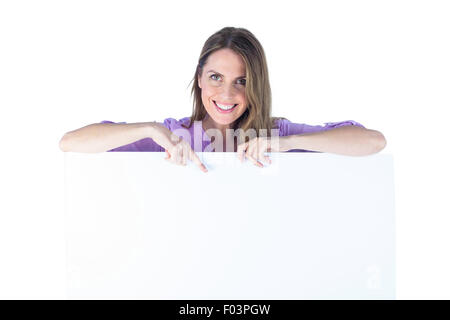 Businesswoman showing a blank sign Banque D'Images