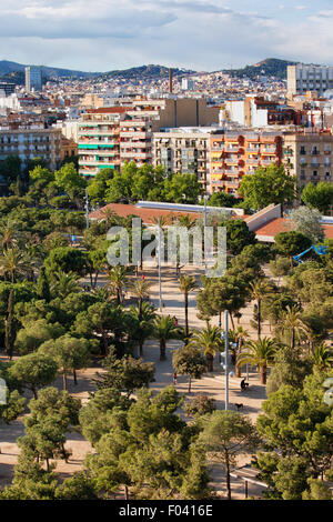 Au-dessus de parc Joan Miro à Barcelone, Catalogne, Espagne Banque D'Images