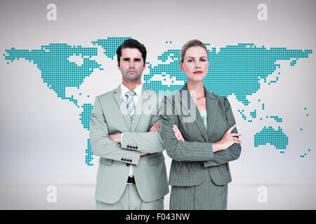 Image composite des gens d'affaires with arms crossed looking at camera Banque D'Images