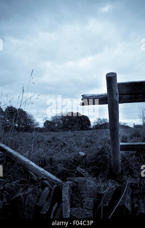 Broken clôture dans un Yorkshire paysage Banque D'Images