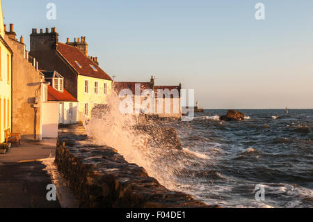 Vagues se briser sur la rive ouest, Pittenweem, Fife, Scotland Banque D'Images