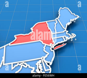 3D render of USA map avec l'état de New York a souligné Banque D'Images